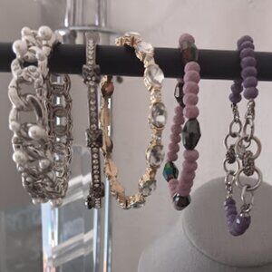 VERA WANG 5pc LOT Rocker Chic Bead/Crystal/Pearl Bangle & Stretchable Bracelets